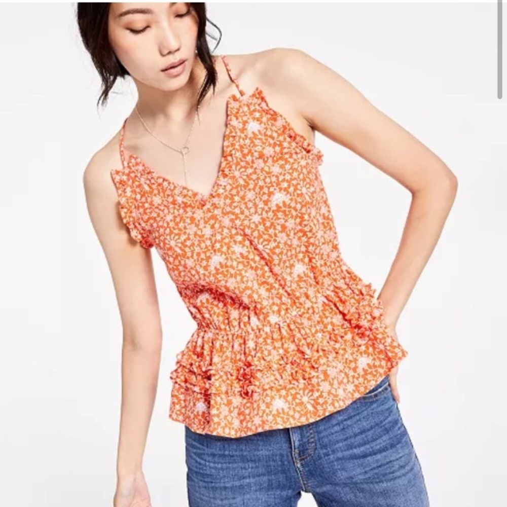 NWOT INC international concepts orange/white ruffle top.